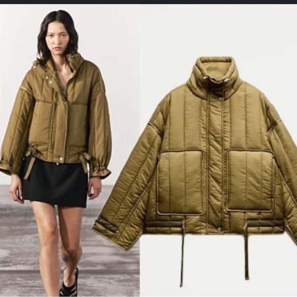 Zara Khaki Women's Puffer Jacket